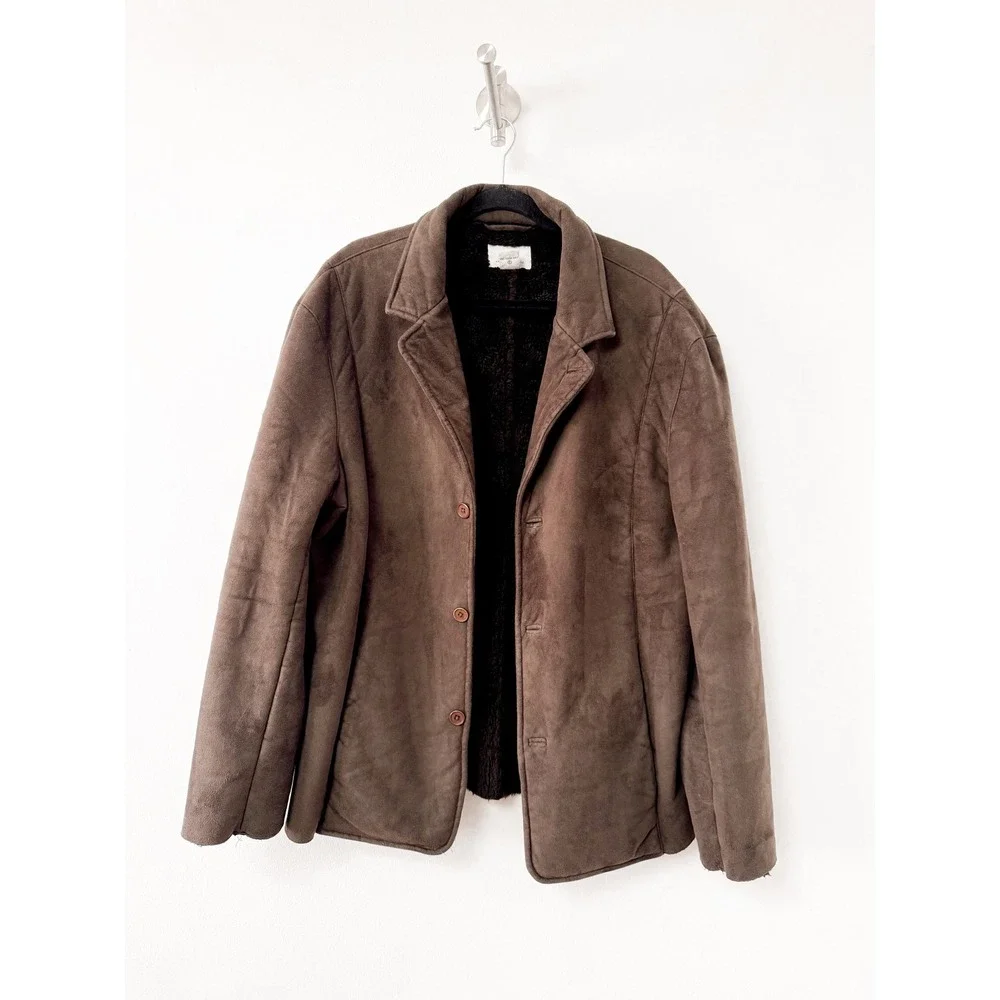 Armani Exchange AX Mens Suede Faux Fur Lined Blazer Jacket Brown Large‎